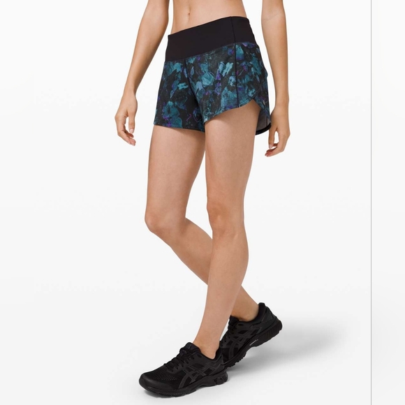 lululemon athletica Pants - Lululemon Speed Up Short Long 4" Floral Shift Blue Multi Black Tall Size 4